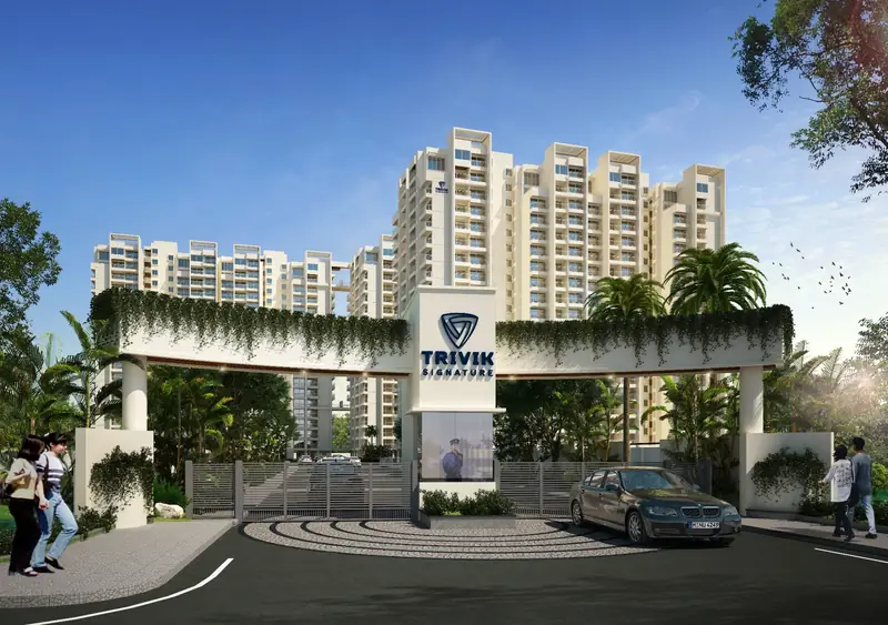 The Trivik Signature entrance gate with the towers behind