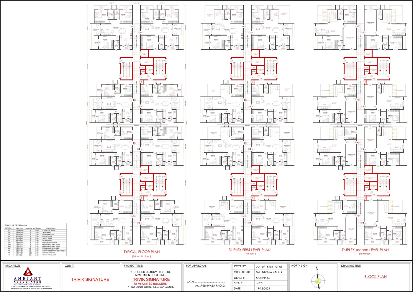Block plan of Trivik Signature showing the typical floor and the lower and upper duplex levels