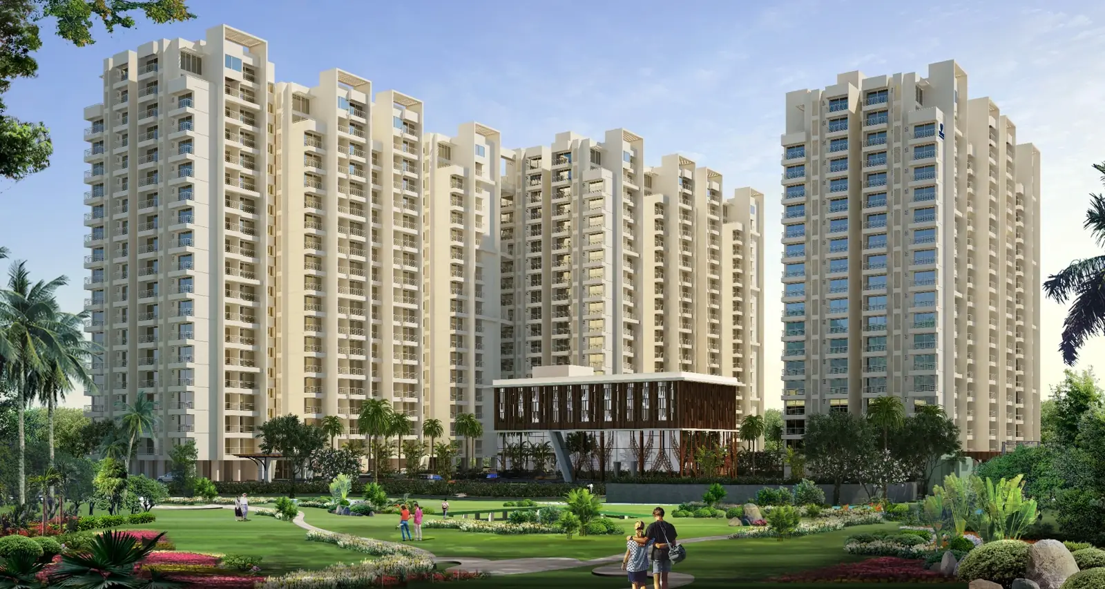The three Trivik Signature towers rising above landscaped gardens